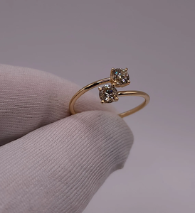 Bijoux fins, bague empilable style Toi et Moi en or jaune 14 carats, bague de fiançailles, diamant de laboratoire taille ronde, bague à deux pierres - Product Image 5