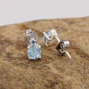 Pendientes de Ancla con Topacio Azul Natural al por Mayor, Chapados en Rodio, Plata de Ley, para Compromiso, Boda Romántica - Product Image 3