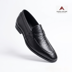 Zapatos de Vestir de Cuero Negro Premium para Hombre con Acabado Texturizado, Mocasines Clásicos Sin Cordones para Oficina y Fiestas - Product Image 2