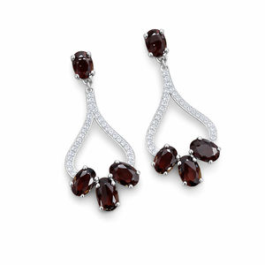 Pendientes de Plata de Ley de Primera Calidad con Baño de Rodio, Diseño Étnico con Engaste de Garra, Cuarzo Ahumado Único y Circonita Cúbica, Joyería para Boda - Product Image 1