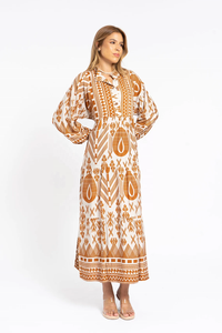 Robe Caftan d'été beige midi imprimé bohème Caftans pour femmes - Product Image 3
