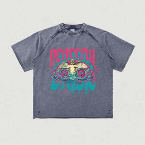 เสื้อยืดโอเวอร์ไซส์ผู้ชาย สีเบจ พิมพ์ลายกราฟิก แขนสั้น คอกลม สตรีทแวร์ แฟชั่นลำลอง เสื้อยืดลายเทวดาสันติภาพสำหรับผู้ชาย - Product Image 3