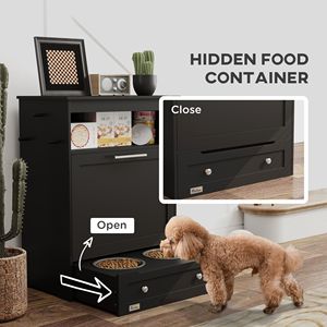 Stazione di Alimentazione Portatile per Animali Domestici, Mobile Contenitore in Bambù per Cibo per Cani con Ciotole Rialzate e Accessori per l'Idratazione, Colore Nero - Product Image 6