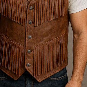 Mens <b>Suede</b> Cowboy Fringe Vest Western Leather Sleeveless <b>Jacket</b> Tassel <b>Biker</b> Festival Rodeo Supplier Premium OEM Apparel - Product Image 4