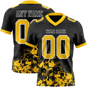 Camiseta de Fútbol Americano Personalizada para Hombre, Cuello en V, Manga Corta, Negra y Amarilla, Sublimada, Absorbe la Humedad, Nombre del Equipo, Cualquier Nombre 00 - Product Image 1