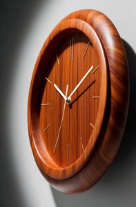 Modern Round Wooden <b>Wall</b> <b>Clock</b> <b>Silent</b> Quartz Battery Powered Decorative Timepiece for Living Room Hallway - Product Image 3