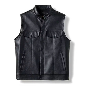Chaleco de Cuero con Cierre de Cremallera, Transpirable, de Alta Calidad y a la Moda para Hombre, Ropa de Invierno Impermeable para Exteriores, Estilo Personalizado, Color Negro - Product Image 1