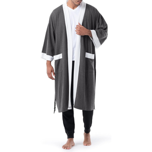 Peignoirs à manches longues pour hommes RABUSH SPORTS avec poches, 100 % coton, absorbants, vêtements de nuit décontractés d'été - Prix de gros - Product Image 4