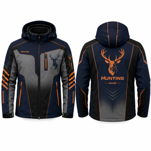 Veste softshell de chasse pour homme, manches longues, impression par sublimation, imperméable, vêtements d'hiver, design dégradé, logo cerf orange - Product Image 1