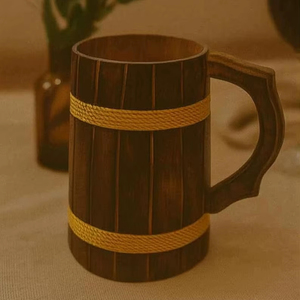 Jarra de Cerveza Hecha a Mano de Madera de Sheesham con Detalle de Cuerda: Decoración Rústica para Bar - Product Image 1