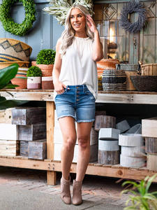 Shorts de mezclilla elásticos para mujer, con botones, cintura alta, casuales, de verano. - Product Image 4