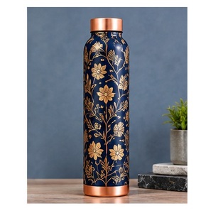 Bouteille d'eau florale en cuivre avec couvercle en cuivre, gourde de voyage portable, motif fleur de pêcher pur - Product Image 5