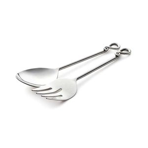 2 Piece Stainless Steel Tabletop Salad <b>Server</b> Set Silver with Embossed Cuts Design Handle for Home & Wedding Usage - Product Image 4
