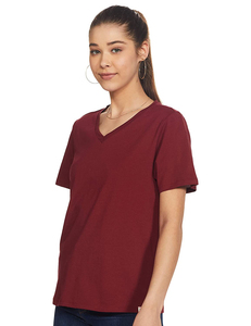 เสื้อยืดคอวี แขนสั้น สีพื้น ผ้าฝ้าย ทรงปกติ สวมใส่สบาย สำหรับผู้หญิง ยี่ห้อ PUFFIN SPORTS OEM เหมาะสำหรับทุกฤดูกาล - Product Image 1