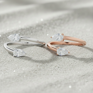 Stonewels Toi et Moi วงแหวนบายพาสเพชรรูปลูกแพร์ที่ปลูกในห้องทดลองที่ตั้งแบบง่ามชุบโรสโกลด์สำหรับเครื่องประดับหรูหราที่ผ่านการรับรอง - Product Image 4