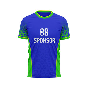 Maillot de football personnalisé bleu jaune imprimé léopard, respirant, extensible dans quatre directions, séchage rapide, anti-transpiration, imprimé par sublimation, sans coutures - Product Image 3