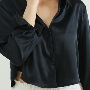 Blusa de Seda para Mujer, Manga Corta, Cuello en V, Color Sólido, Camisa Básica de Seda, Elegante, para Oficina, Informal, Holgada, de Satén - Product Image 4