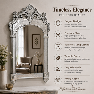 Luxury Venetian Arched <b>Mirror</b> with Ornate Crown Crest Top and Pillar Frame Floral Etched Antique Decorative <b>Wall</b> <b>Mirror</b> for Home - Product Image 6