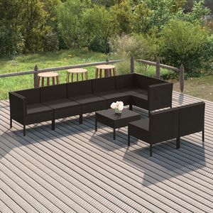 Conjunto de Muebles de Jardín de Ratán PE Negro con Acero con Recubrimiento en Polvo y Poliéster, Muebles de Exterior Duraderos - Product Image 1