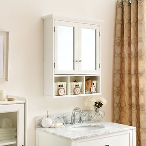 Mobiletto da Bagno Stile Natalizio con 2 Ante e 2 Ripiani Regolabili, Armadietto Portamedicinali e Specchio da Bagno - Product Image 3