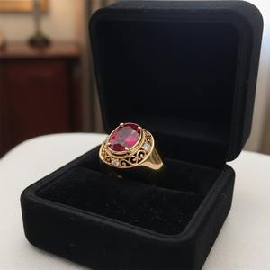 Bague Chevalière Homme Plaqué Or 14K Rubis Taille Ovale Argent 925 Bague de Fiançailles Chrétienne Style Minimaliste Bague Européenne Sertissage Pavé - Product Image 5