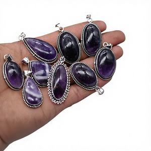Wholesale Brass 925 Silver Plated <b>Amethyst</b> <b>Pendants</b> with Bezel Setting Mixed Shapes for Party & Festival Occasions - Product Image 1