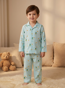 Ensemble de pyjama en coton imprimé mignon à manches longues et col rabattu pour bébés garçons, vêtements de nuit doux pour nourrissons et tout-petits - Product Image 1