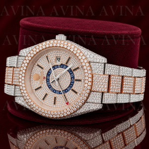 Reloj Mecánico de Lujo para Hombre, de Acero Inoxidable con Moissanita, Bicolor, GMT |   Reloj analógico de 20 mm en tono oro rosa con cristal, edición limitada - Product Image 6