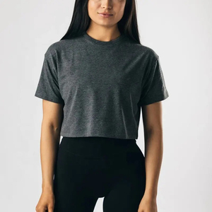 T-shirts courts pour femmes, nouveaux, écologiques, anti-rides, respirants, col rond, ajustés, en coton doux, crop top pour femmes - Product Image 4