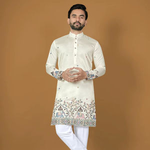 Conjunto de Kurta y Pijama Tradicional para Hombre, Bordado en Seda Real, para Bodas y Diwali - Product Image 1