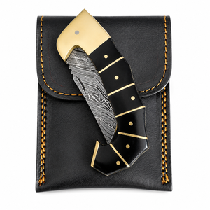 Cuchillo de Bolsillo Jexmoo OEM de Acero de Damasco Hecho a Mano de Grado Industrial con Hermosa Empuñadura y Funda de Cuero para Regalos y Uso en Exteriores - Product Image 6