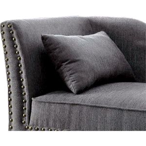 Chaise longue contemporanea in tessuto grigio effetto lino con finiture a borchie per soggiorno moderno, include cuscino per panca - Product Image 5