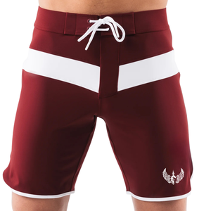 Shorts de bain pour hommes bordeaux et blancs à séchage rapide avec cordon de serrage – Vêtements de performance pour sports nautiques - Product Image 1