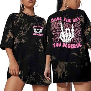 Camiseta Deserve Day con estampado de esqueleto divertido, informal, holgada, con gráficos, Tops - Product Image 1