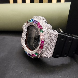 Reloj de Diamantes de Lujo Exclusivo con Caja de Acero Inoxidable, Semi-Engastado con Múltiples Piedras y Correa de Goma Negra - Product Image 3