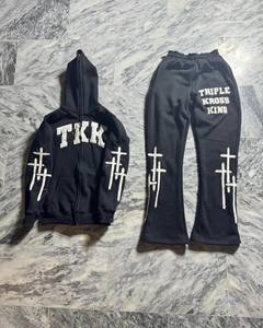 Conjunto de Chándal de Invierno para Hombre, Estilo Urbano, con Bordado Desgastado, 100% Algodón, Felpa, Lavado Ácido, Conjunto de Sudadera con Capucha y Pantalones Jogger Personalizados - Product Image 6