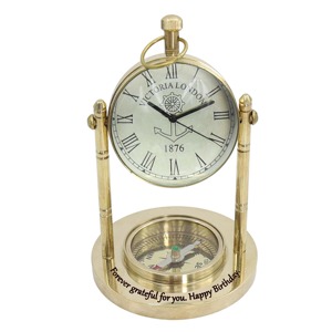 Most Selling Brass Desk <b>Clock</b> With Roman Numerals And Compass Base Battery Operated Quartz Movement Anniversary Gift - Product Image 4