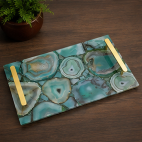 Rectangular Stone <b>Storage</b> Tray With Gold Handles Modern Design Living Room <b>Tabletop</b> Accessory - Product Image 5