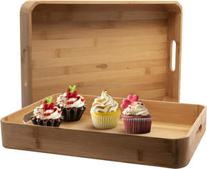 Lot de 2 Plateaux de Service en Bois de Bambou Faits à la Main avec Poignées Grand Plateau Petit-Déjeuner pour le Stockage-Vente en Gros - Product Image 1