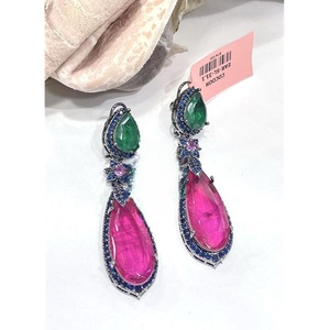 ต่างหูทรงหยดน้ำสีเงินประกายระยิบระยับสวยงามด้วยหินเพทายสำหรับผู้หญิงชุดปาร์ตี้ตอนเย็นสุดอินเทรนด์ - Product Image 1