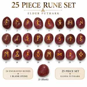 Ensemble de runes de divination Futhark en cristal de quartz fraise naturel, forme roulée, pierres précieuses sculptées, vente en gros - Product Image 2