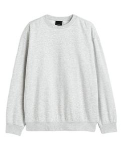 <b>Men's</b> Light <b>Grey</b> Marl Full Sleeve Rib Trimmed Cotton Polyester <b>Sweatshirt</b> Loose Fit Dropped Shoulder Bland T-shirt Jacket Winter - Product Image 1