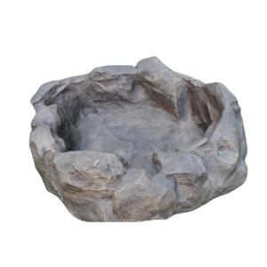 Ornements de bassin de jardin en fibre de verre moulés à la main, finition FRP, incassables, légers, gris, design simple en pierre arrondie, lotus aquatique - Product Image 3