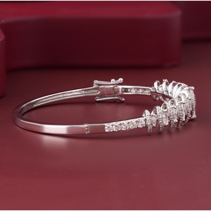 14K <b>Solid</b> Yellow Rose White <b>Gold</b> Pave 2.69 CT Marquise Round Lab Grown Diamond <b>Bangle</b> Bracelet IGI Certified Natural Diamond - Product Image 3