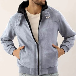 Veste en cuir bleu délavé pour homme – Collection Hiver Tendance – Style Urbain Chaud et Élégant avec Col Montant et Fermeture Éclair - Product Image 1