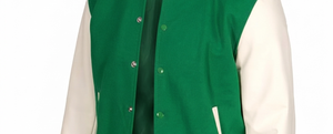 Men's Green Varsity Jacket With Cream Sleeves And Orange Trim Regular Fit Casual Wear Autumn Season - Product Image 5