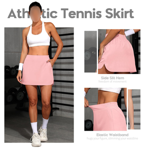 กระโปรงพลีทออกกำลังกายผ้าโพลีเอสเตอร์เนื้อนุ่มคุณภาพสูงสำหรับผู้หญิง ระบายอากาศได้ดี มีกระเป๋าใส่กางเกงในสำหรับเล่นเทนนิส/กอล์ฟ  รับสกรีนชื่อทีมสำหรับวิ่ง - Product Image 4