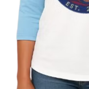 เสื้อเบสบอลผู้หญิงสีฟ้าอ่อนและสีขาวประดับเพชร เสื้อยืดแขนสามส่วนแบบลำลอง สวมใส่สบายทุกวัน เสื้อผ้าสไตล์ไลฟ์สไตล์ - Product Image 2