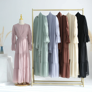 Conjunto de Abaya Abierta de Chifón Transparente con Hiyab para Mujeres Musulmanas, Ropa Islámica para Fiestas y Ramadán, Kaftán de Dubái y Turquía, Kimono Abierto de Crepé - Product Image 4