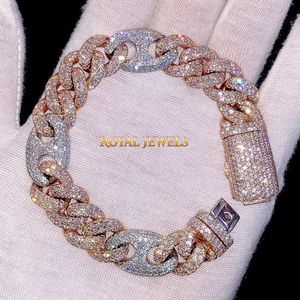 <b>Iced</b> <b>Out</b> Moissanite Cuban Link Bracelet 925 Silver Rhodium Plated Unisex <b>Chain</b> Bangle for Wedding Party - Product Image 1